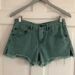 Free People Mid-rise Green/Teal Distressed Shorts